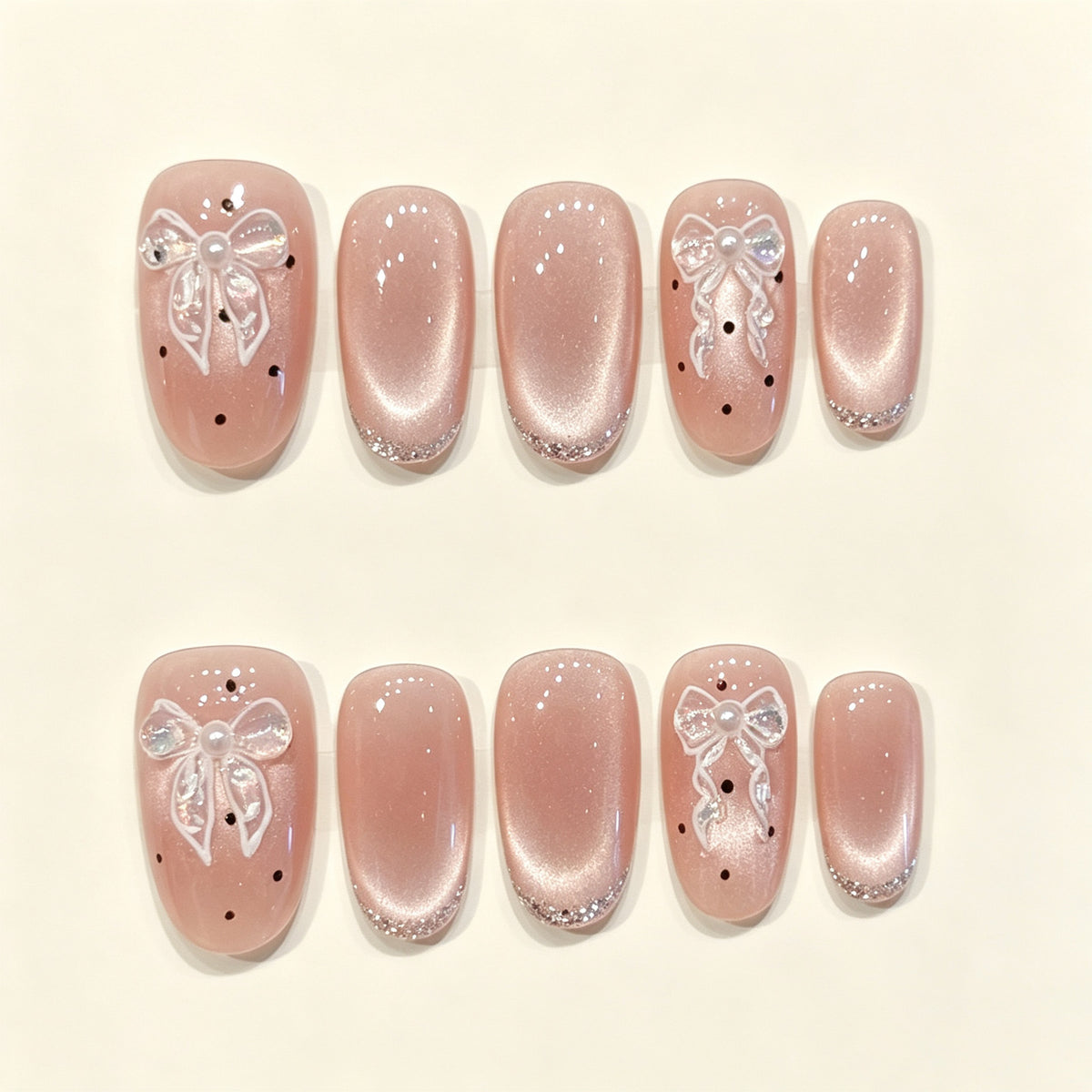 Blush Bow | Short Oval Press‑on Nails