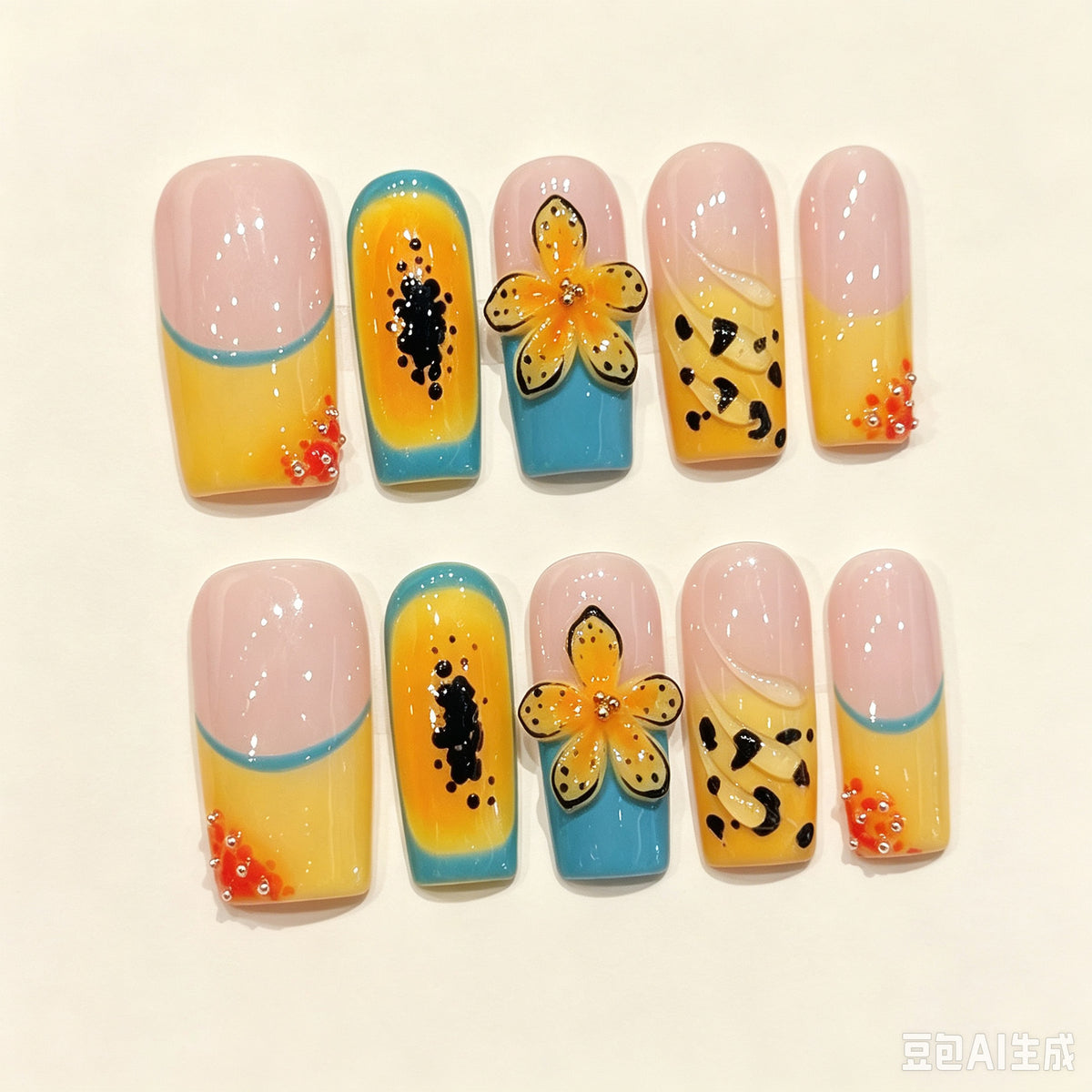 Sunny Teal | Long Square Press‑on Nails