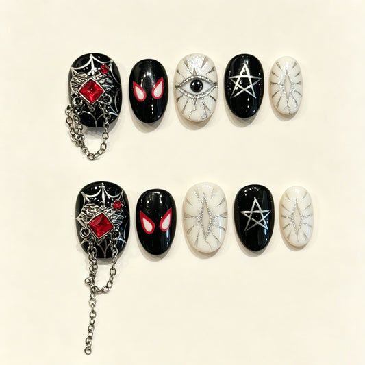 Web Noir | Short Oval Press‑on Nails