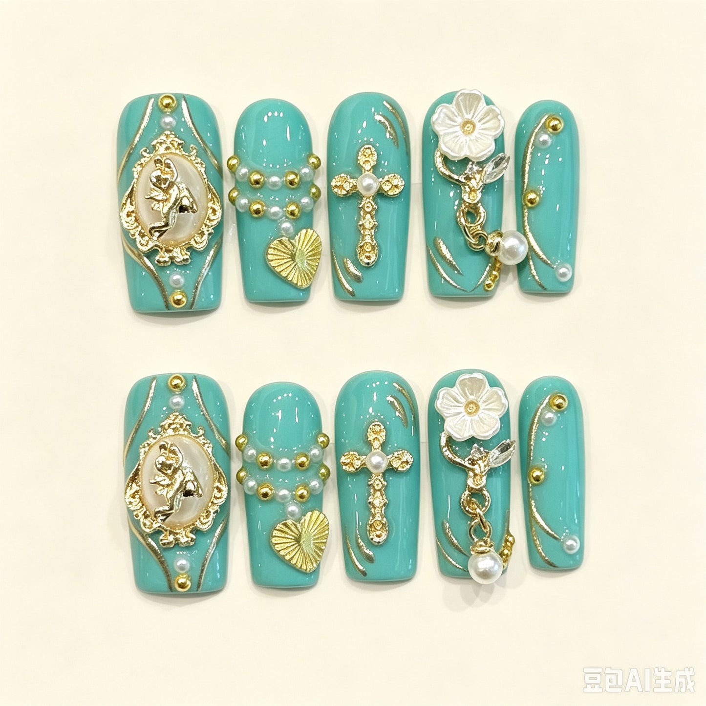 Teal Regal | Long Square Press‑on Nails