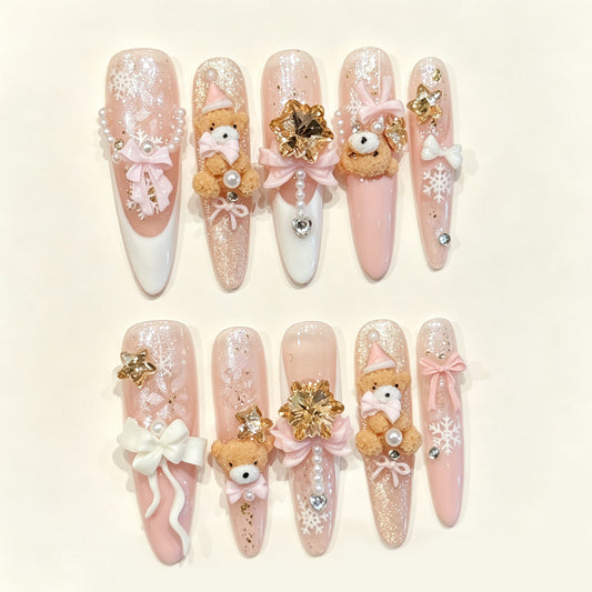 Teddy Blush | Long Stiletto Press‑on Nails
