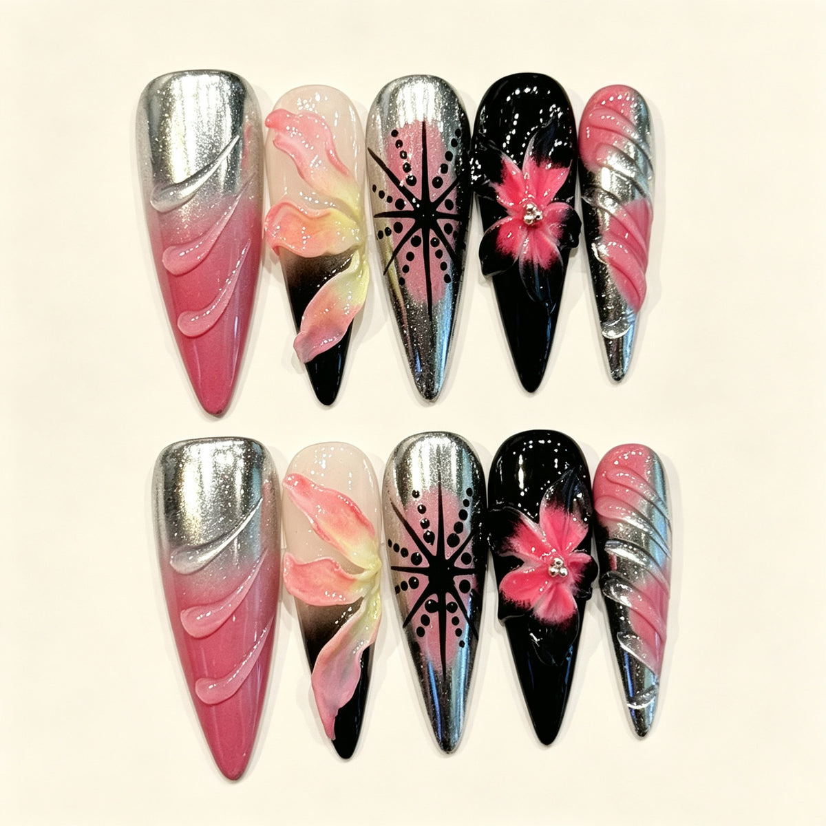 Fuchsia Metallic | Long Stiletto Press‑on Nails