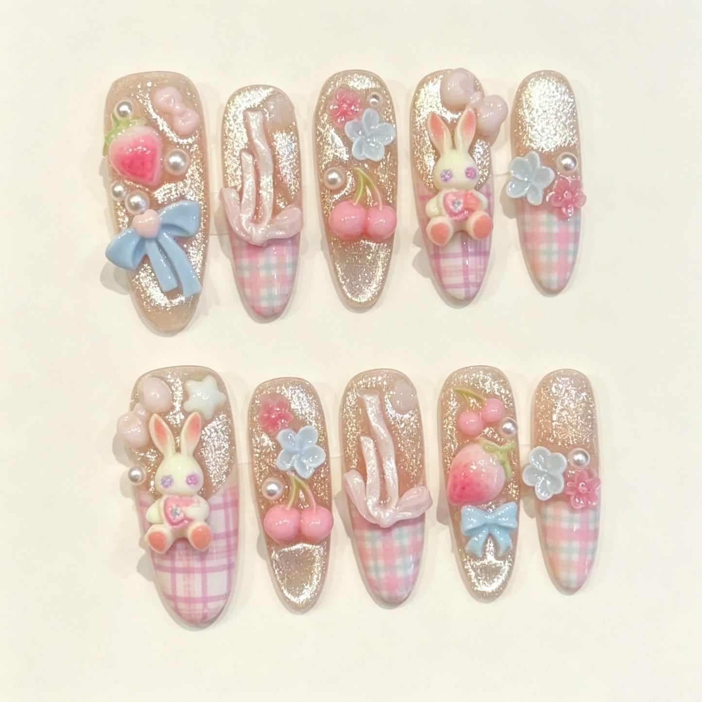 Candy Bunny | Long Oval Press‑on Nails