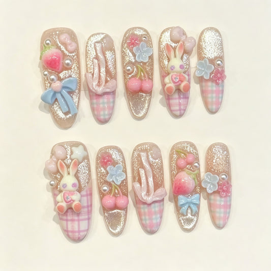 Candy Bunny | Long Oval Press‑on Nails