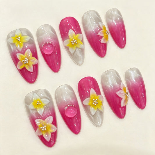Magenta Solis | Medium Almond Press‑on Nails