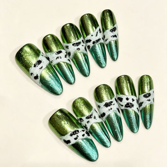Verde Shine | Long Stiletto Press‑on Nails