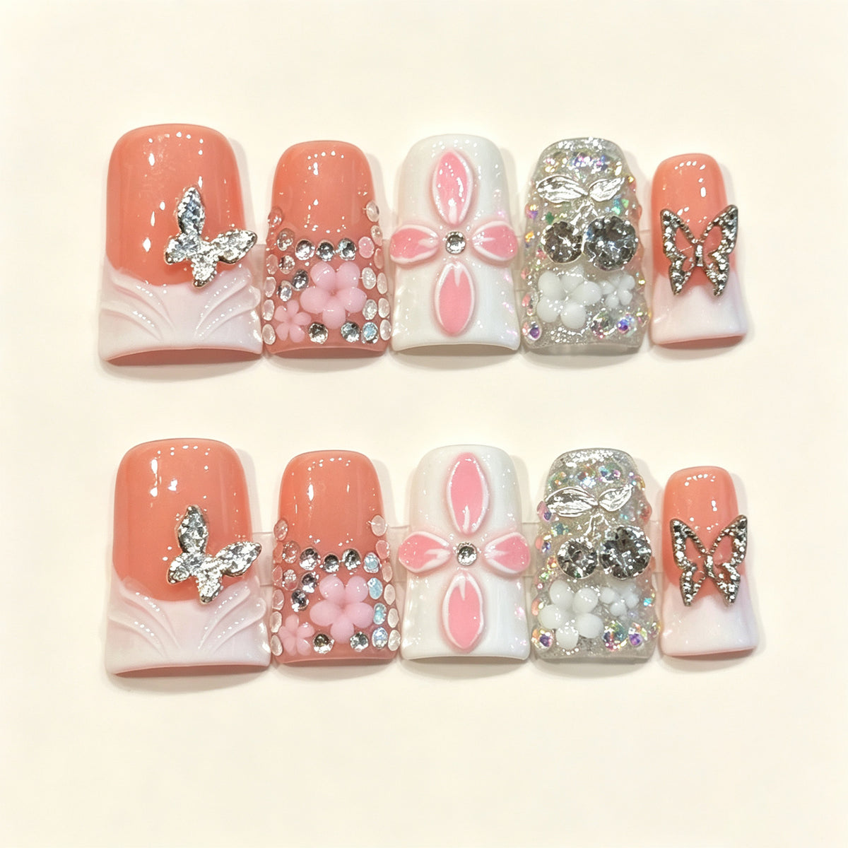 Peach Flutter | Short Duck Press‑on Nails