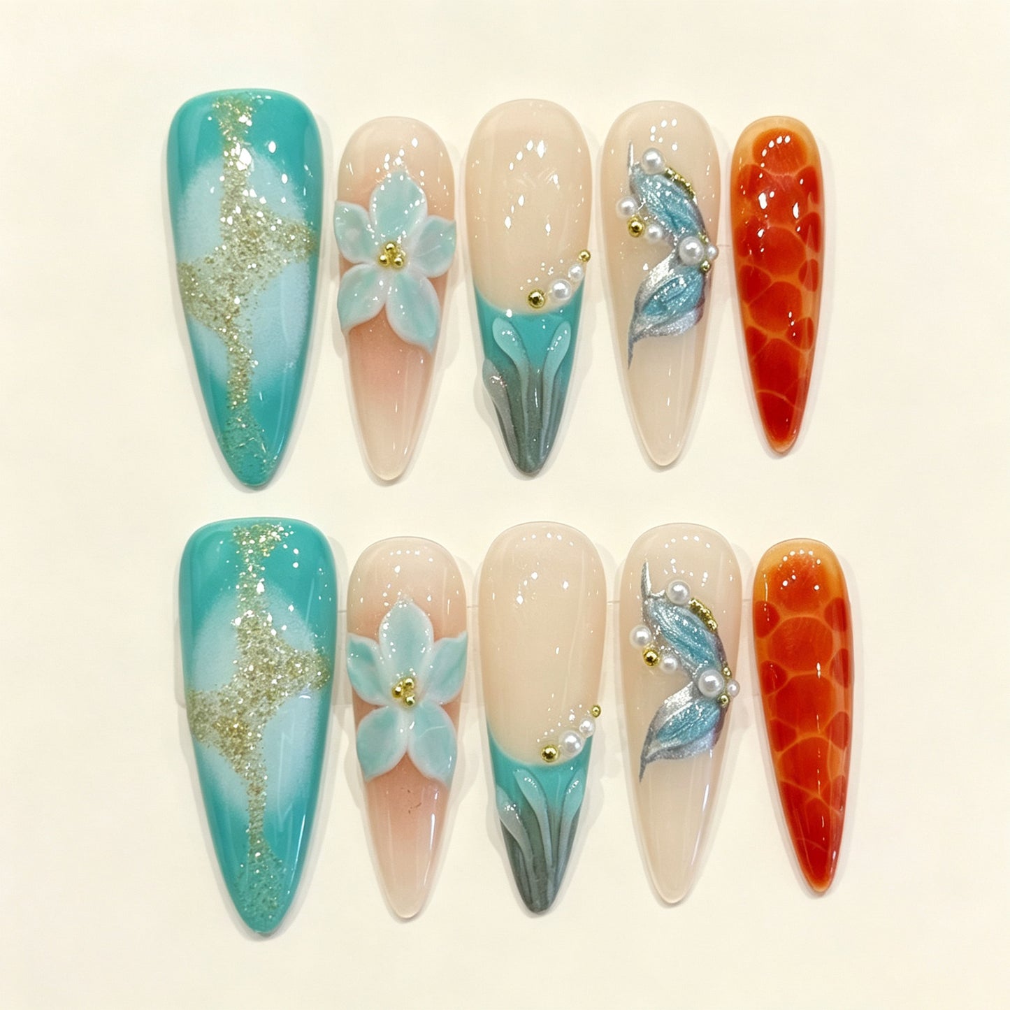Cora Aqua | Long Stiletto Press‑on Nails