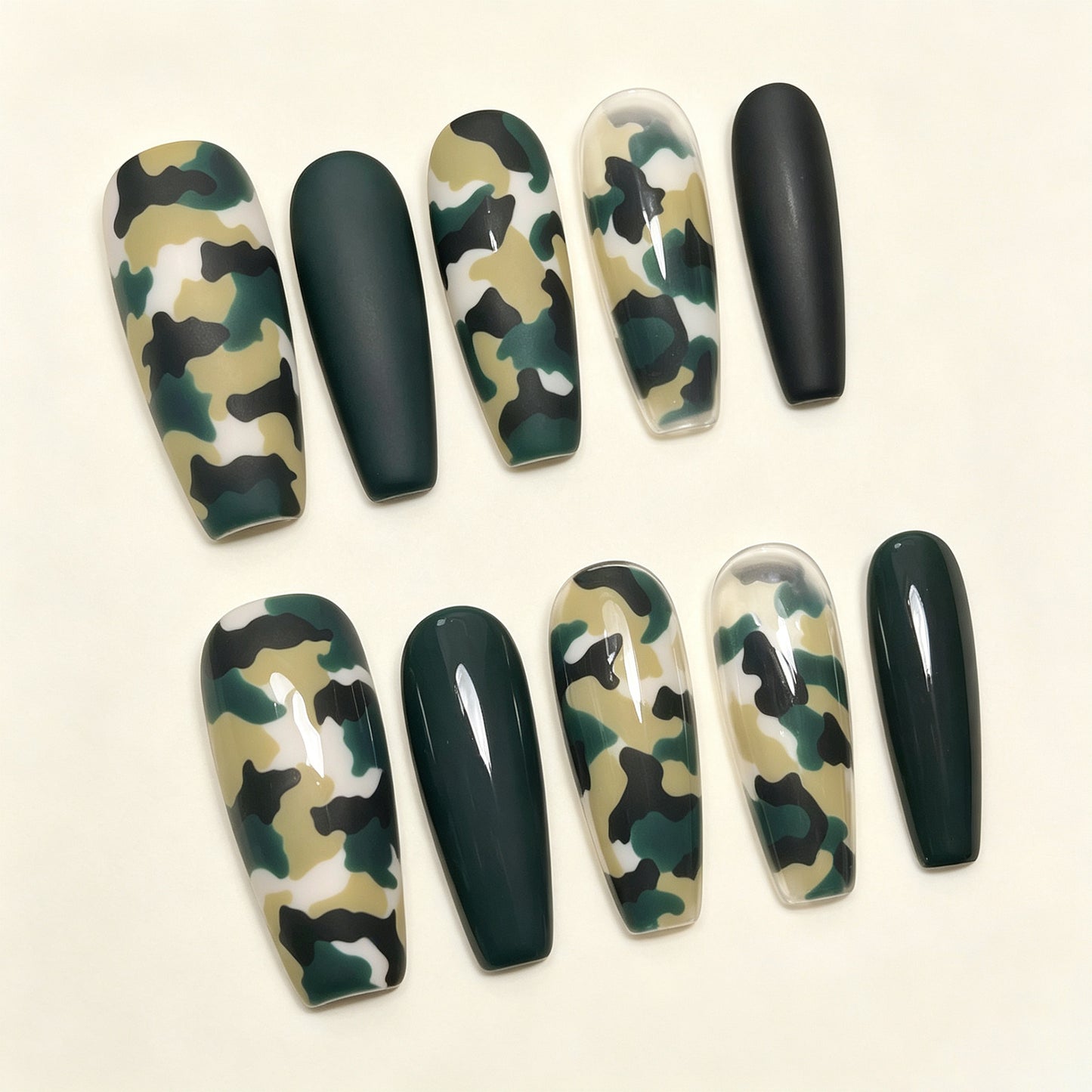 Army Camo | Long Coffin Press‑on Nails
