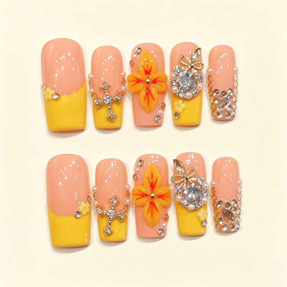 Solar Glow | Long Square Press‑on Nails
