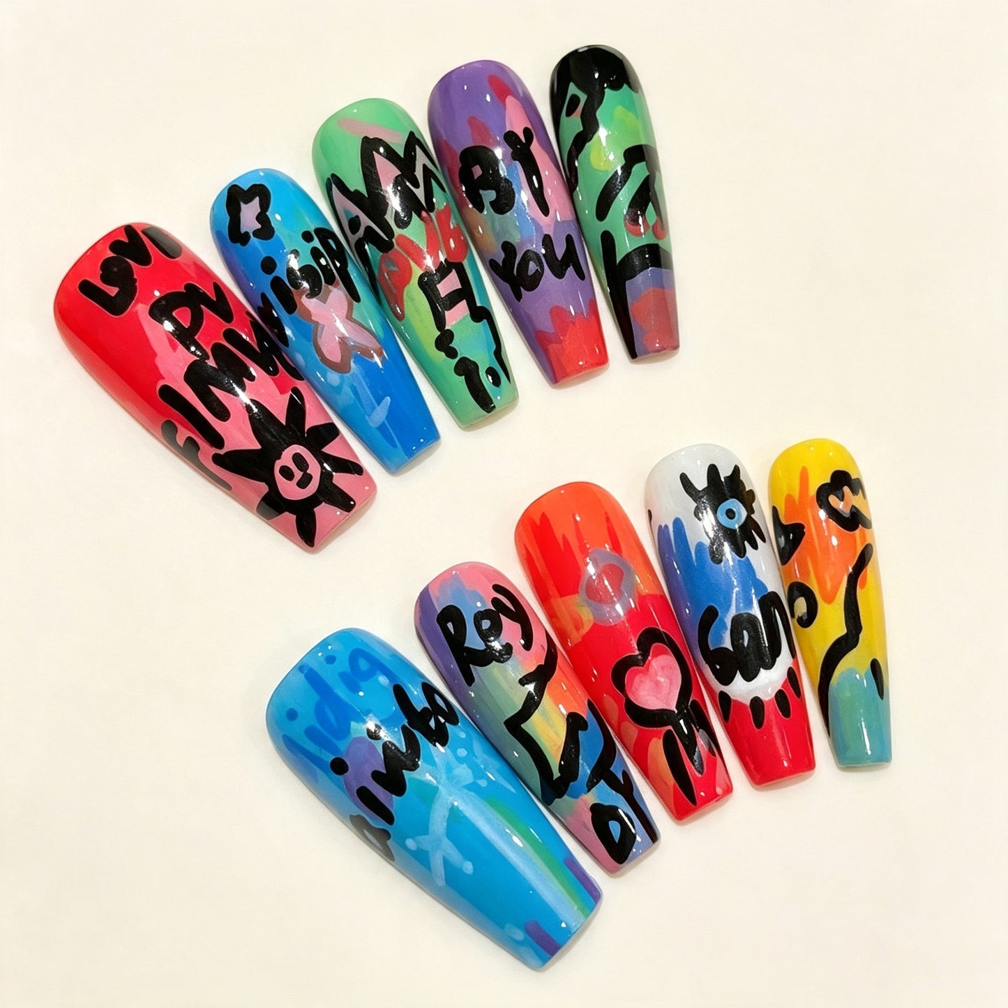 Graffiti Pop | Long Coffin Press‑on Nails