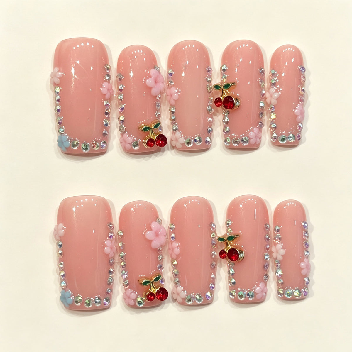 Blush Cherry | Long Square Press‑on Nails