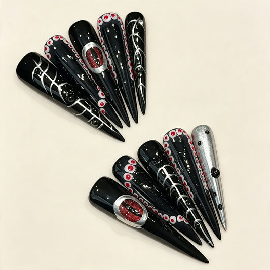 Onyx Gaze | Extra Long Stiletto Press‑on Nails