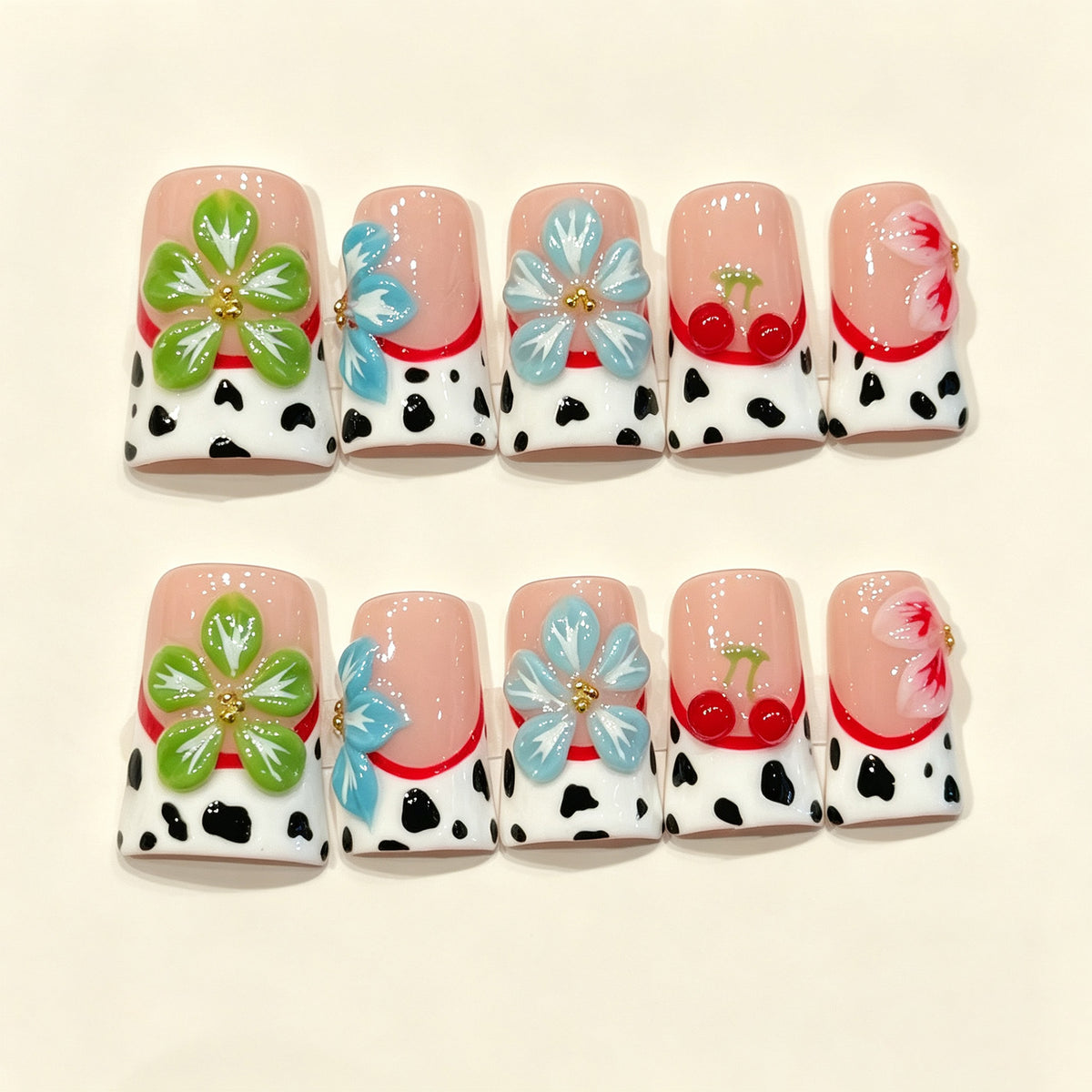 Spotty Cherry | Short Duck Press‑on Nails