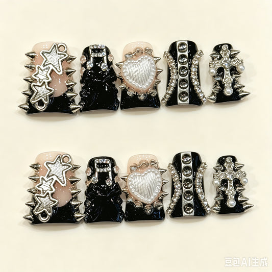 Spike Star | Short Duck Press‑on Nails