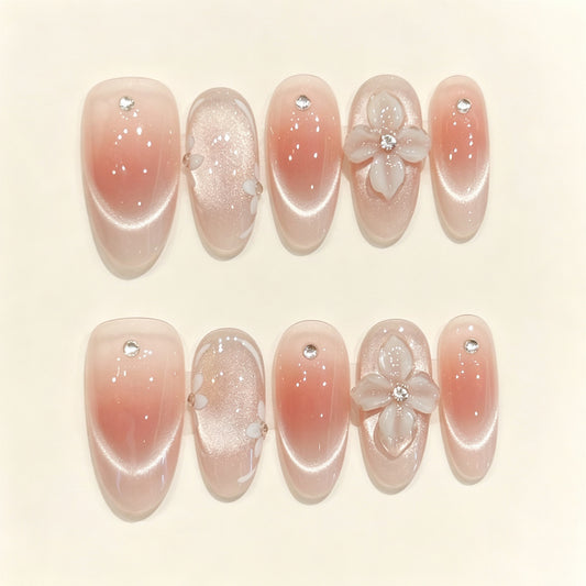 Petal Hush | Medium Oval Press‑on Nails