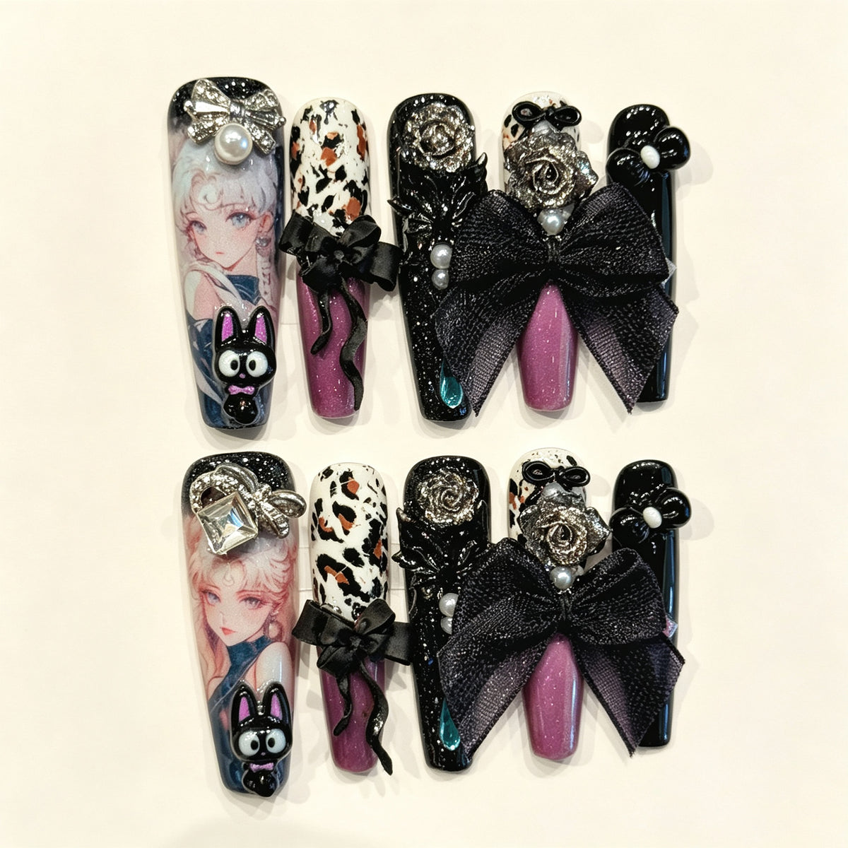 Luna Noir | Long Coffin Press‑on Nails