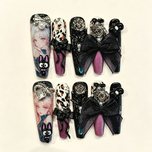 Luna Noir | Long Coffin Press‑on Nails