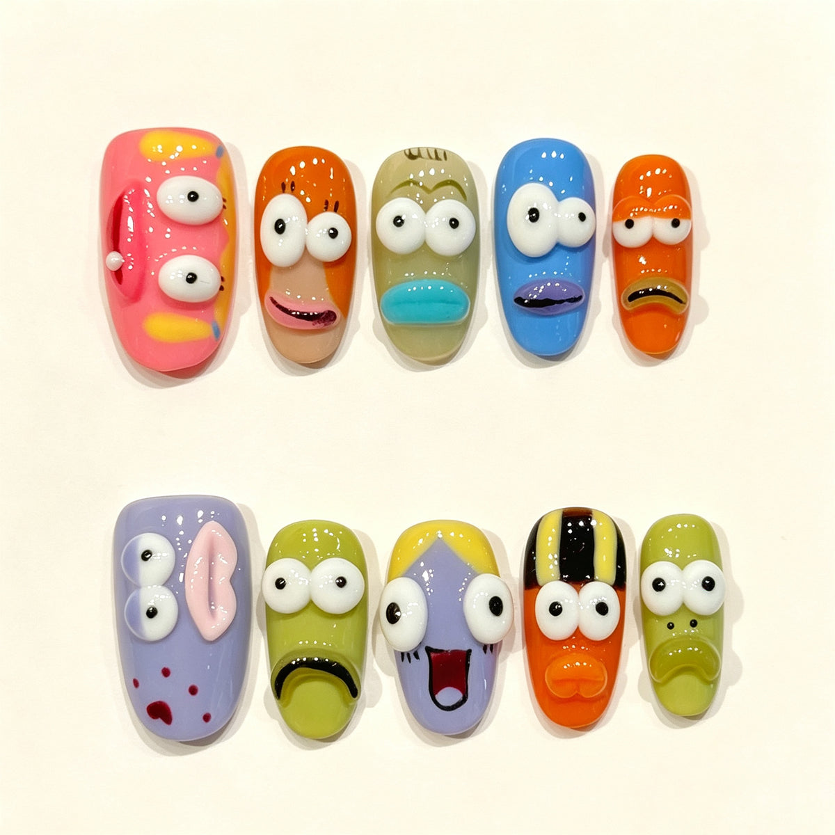 Fun Folk | Medium Oval Press‑on Nails