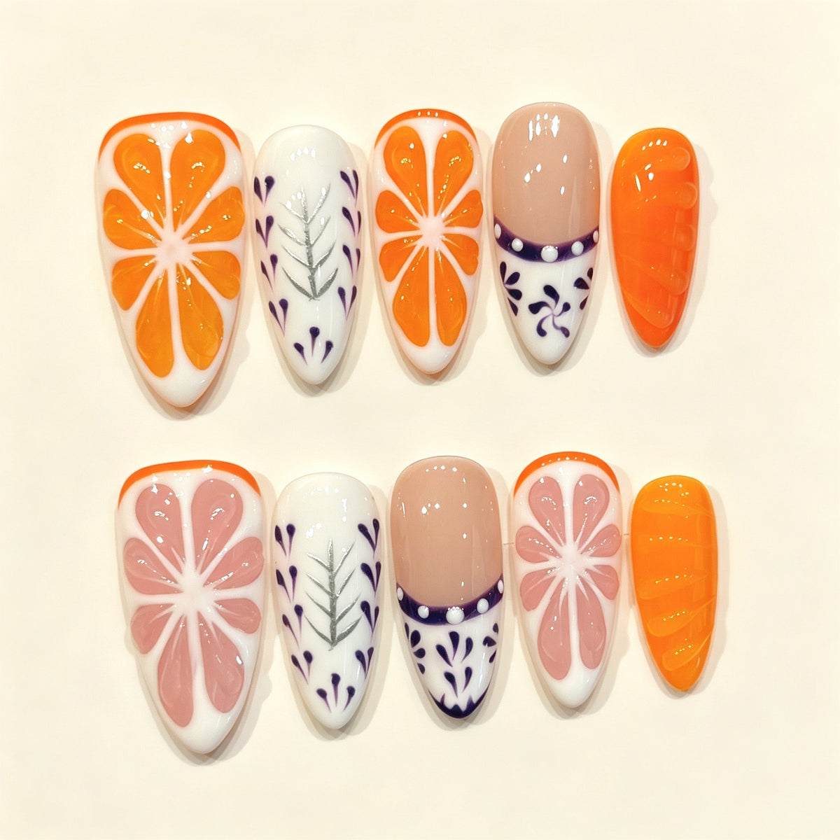 Citrus Bliss | Medium Almond Press‑on Nails