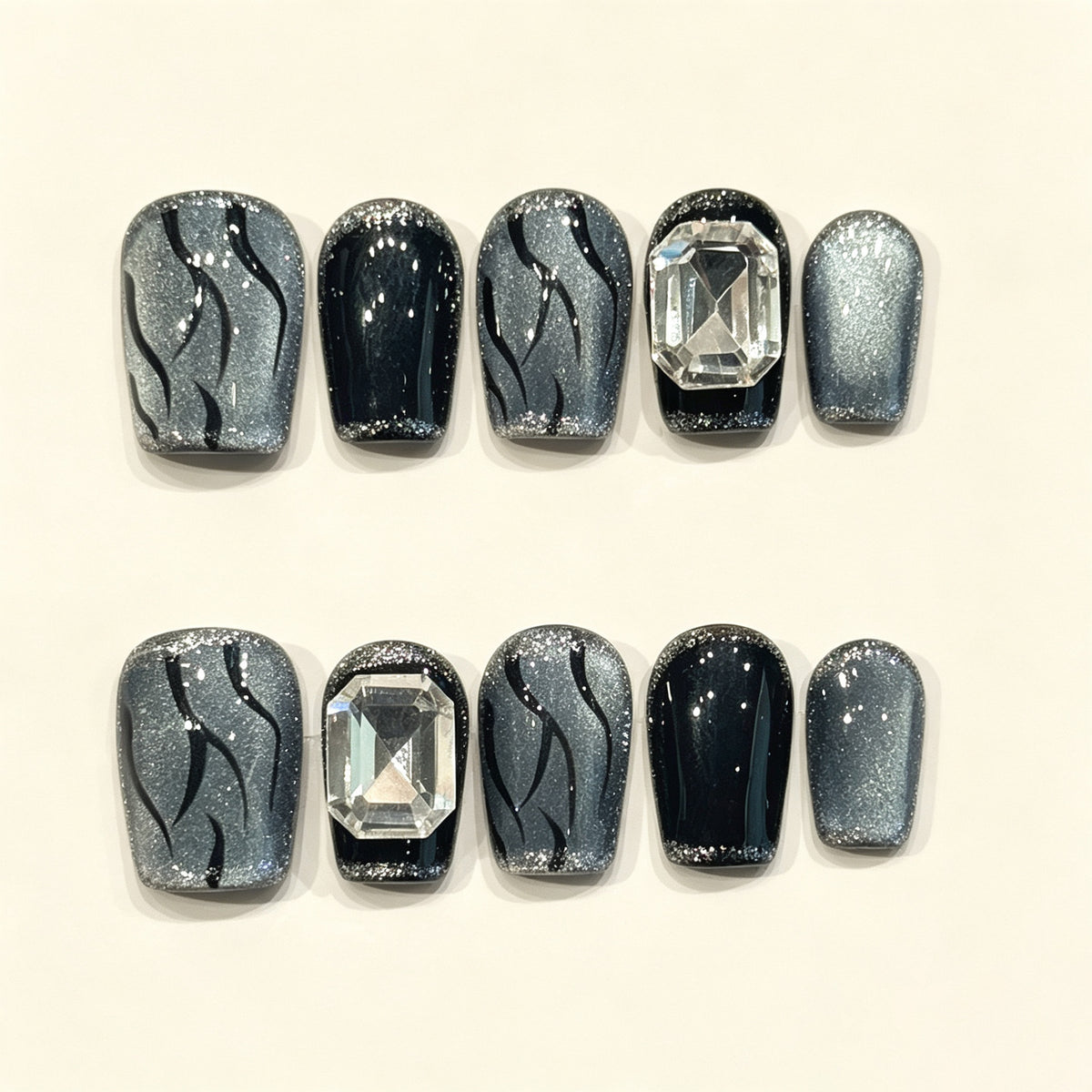 Smoky Crystal | Short Coffin Press‑on Nails