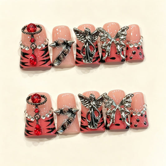 Crimson Angel | Short Duck Press‑on Nails