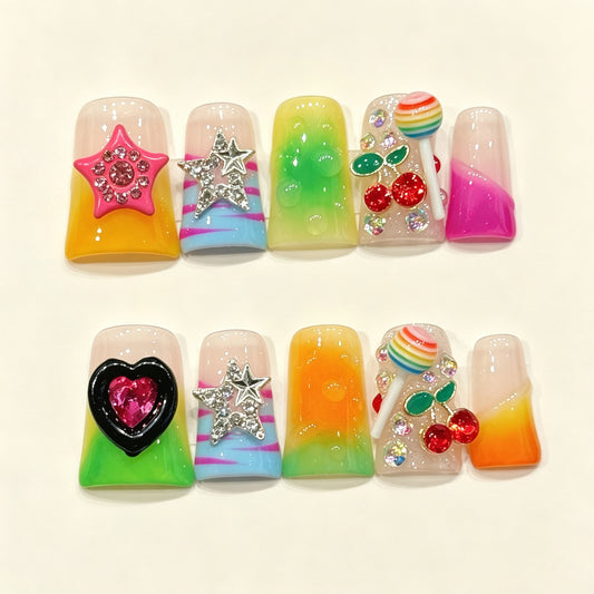 Neon Candy | Short Duck Press‑on Nails