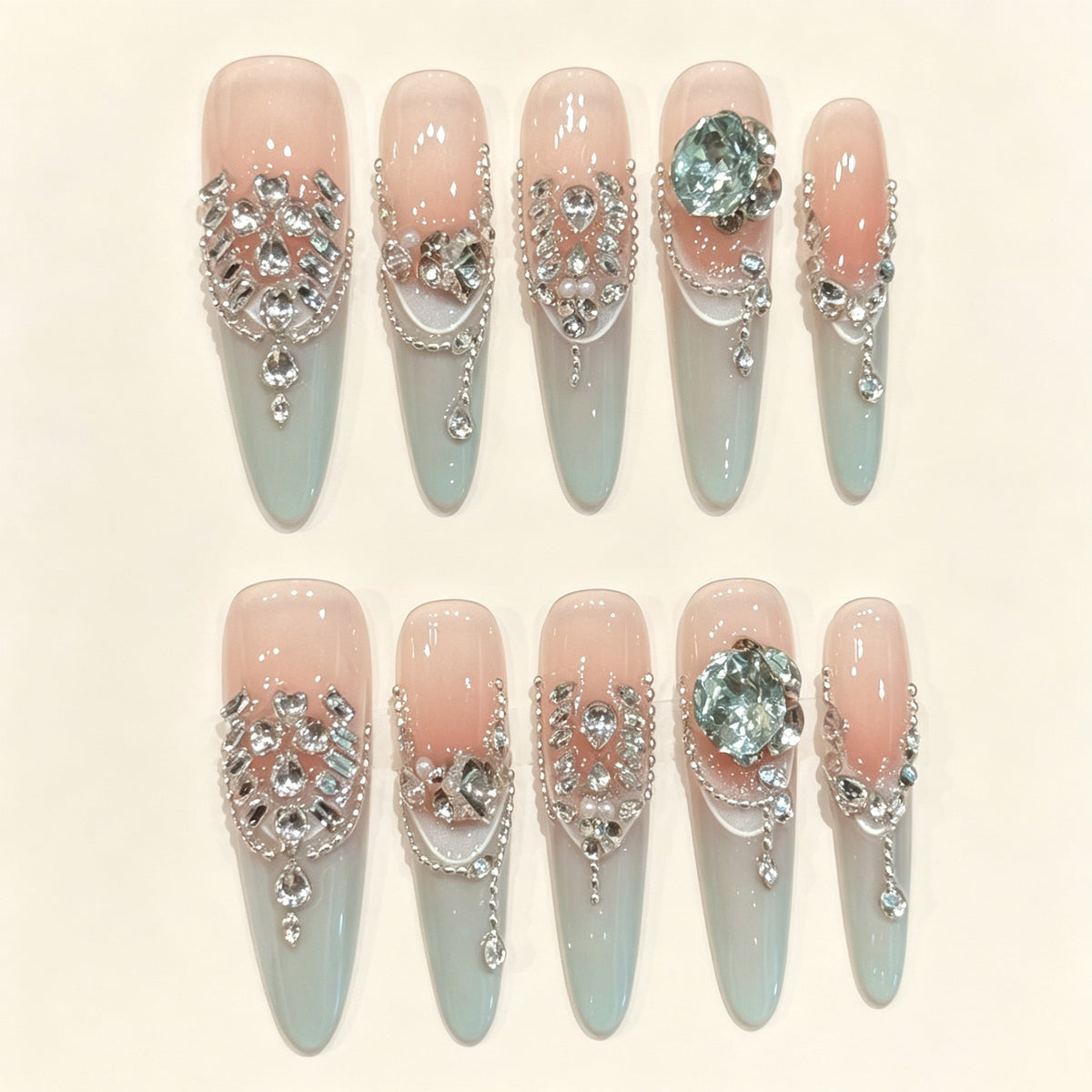 Aqua Spark | Long Stiletto Press‑on Nails