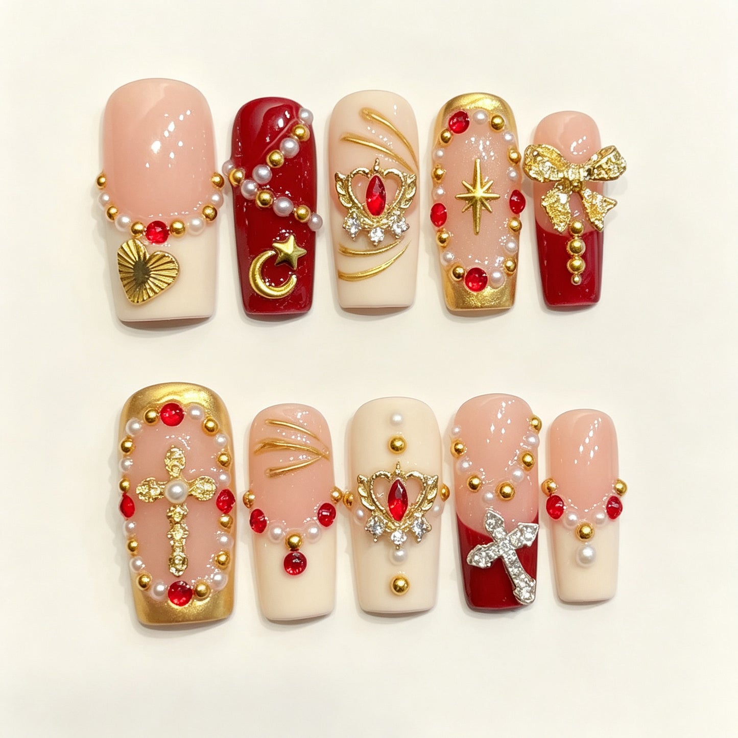 Crimson Regal | Long Square Press‑on Nails