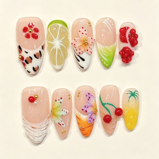 Juicy Summer | Medium Almond Press‑on Nails