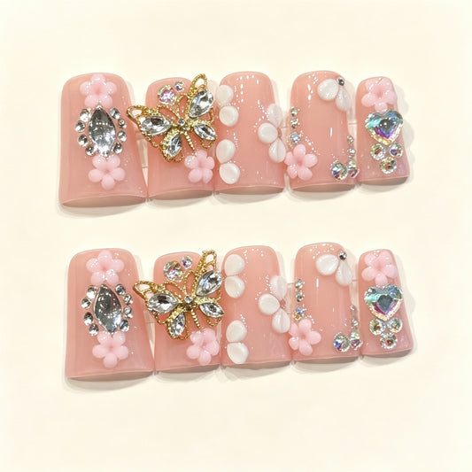 Rosy Monarch | Short Duck Press‑on Nails
