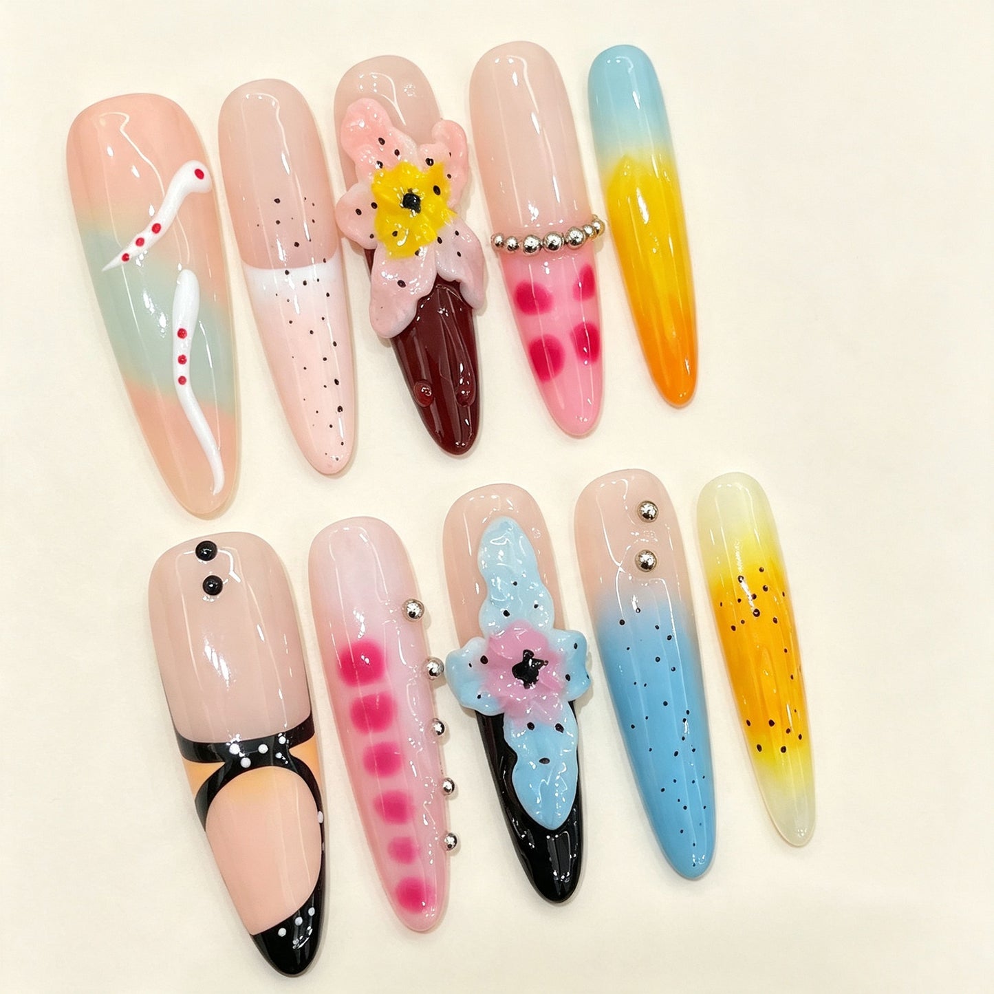 Pastel Bloom | Long Stiletto Press‑on Nails
