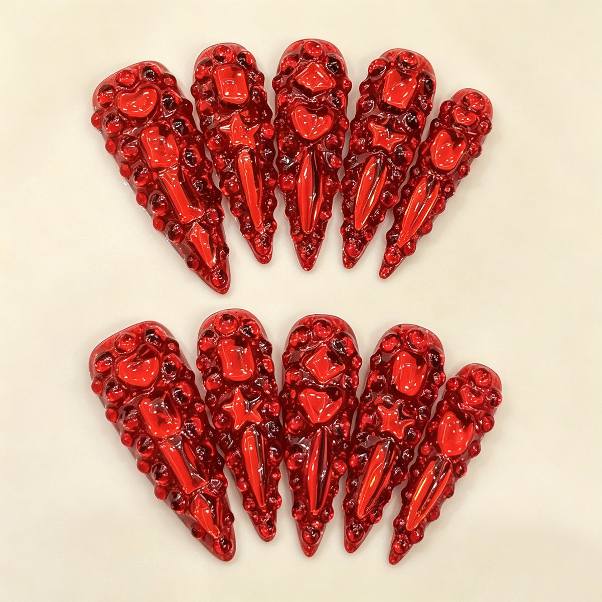 Ruby Blaze | Long Stiletto Press‑on Nails