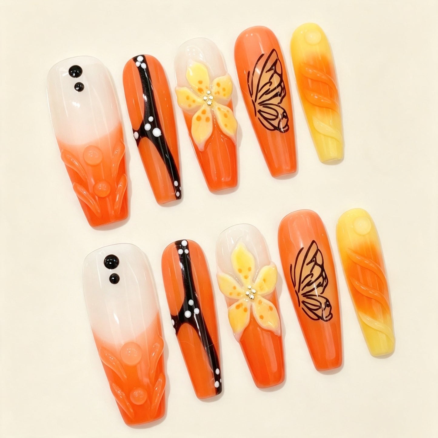 Tangerine Glow | Extra Long Coffin Press‑on Nails