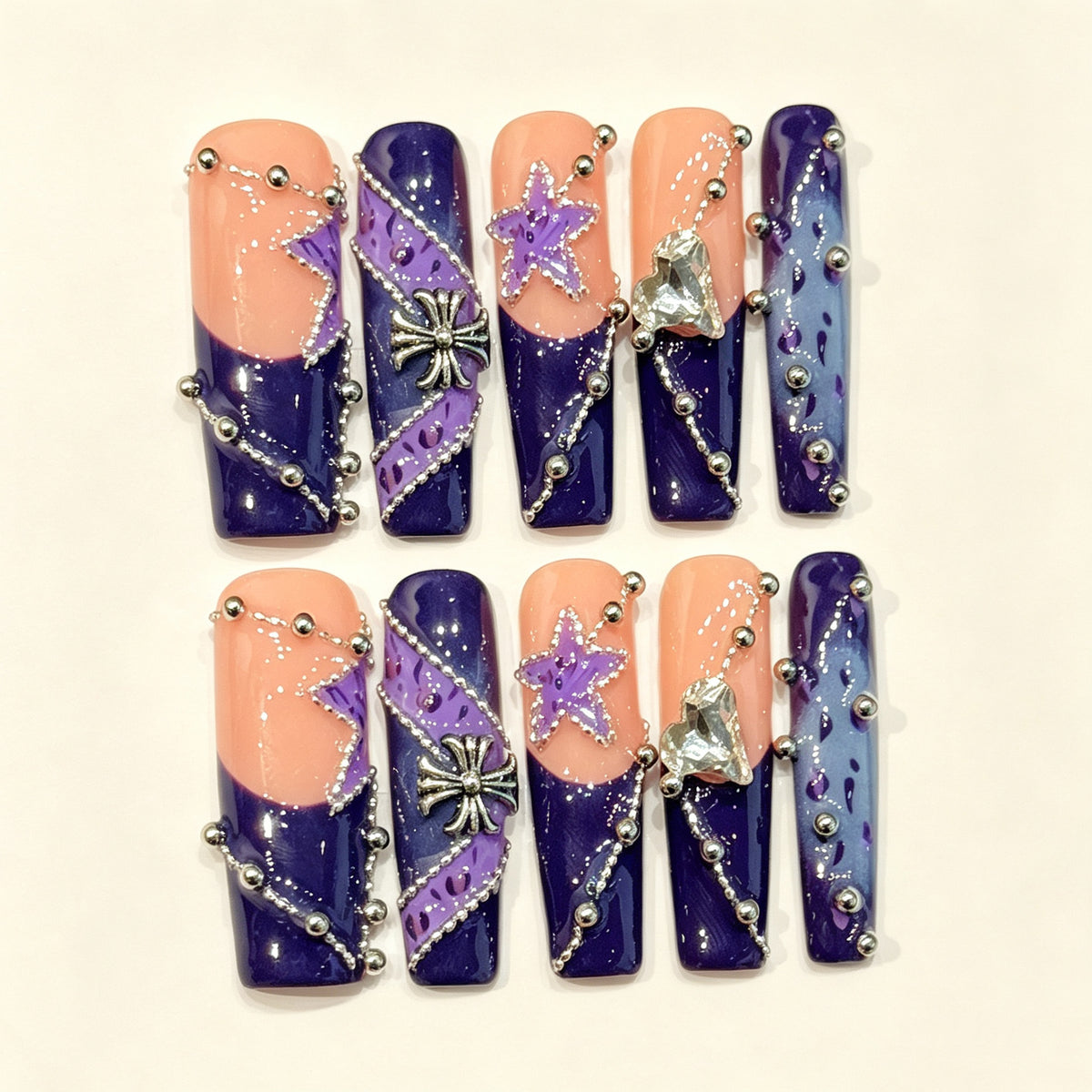 Violet Orbit | Long Coffin Press‑on Nails