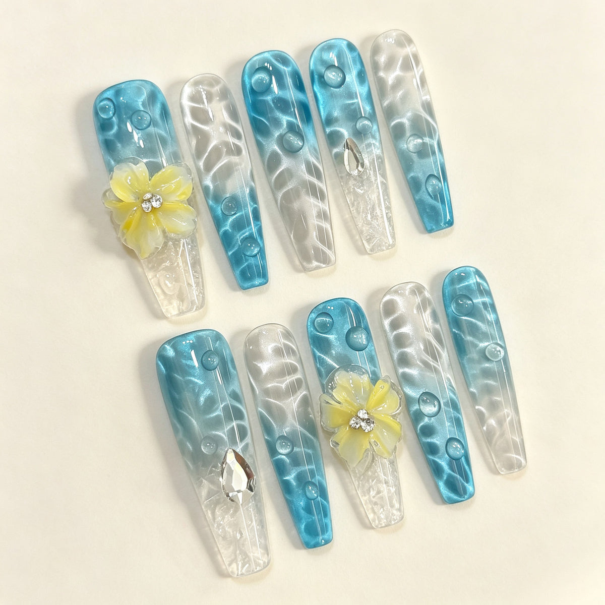 Zora Wave | Long Coffin Press‑on Nails