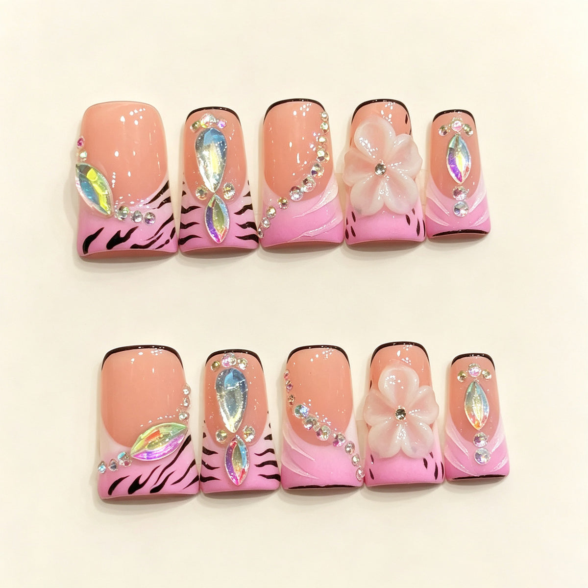 Pink Zebra Glow | Short Duck Press‑on Nails