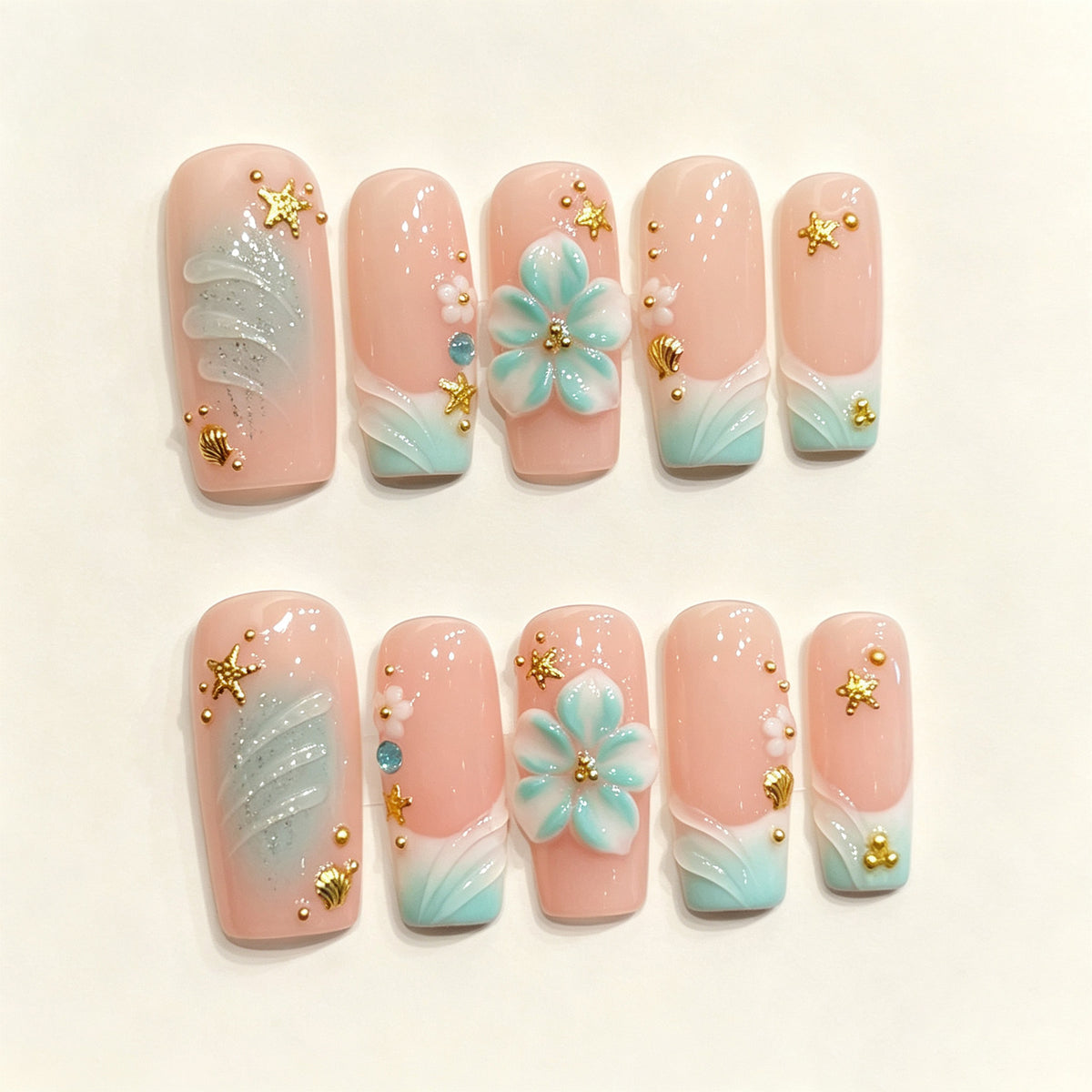Aqua Isle | Long Square Press‑on Nails