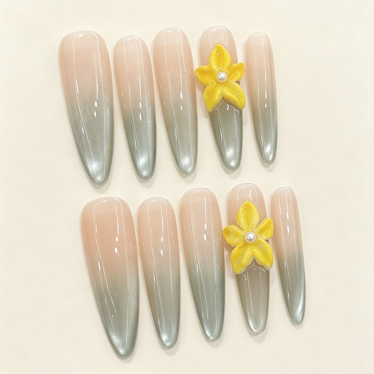 Elara Sage | Long Stiletto Press‑on Nails