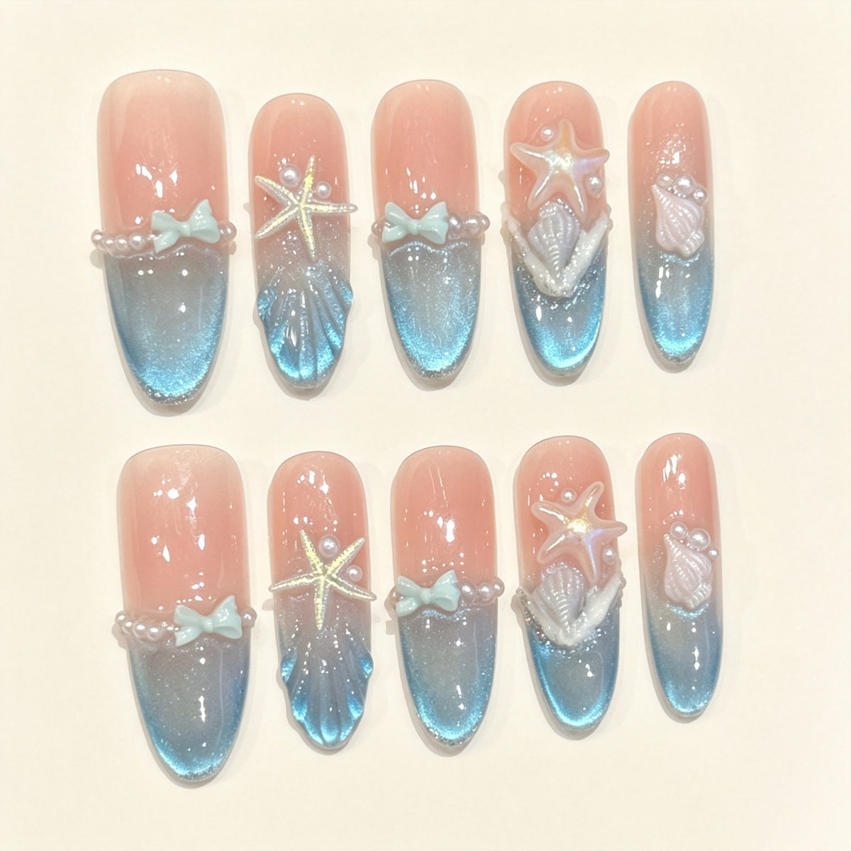 Sea Pearl | Long Oval Press‑on Nails
