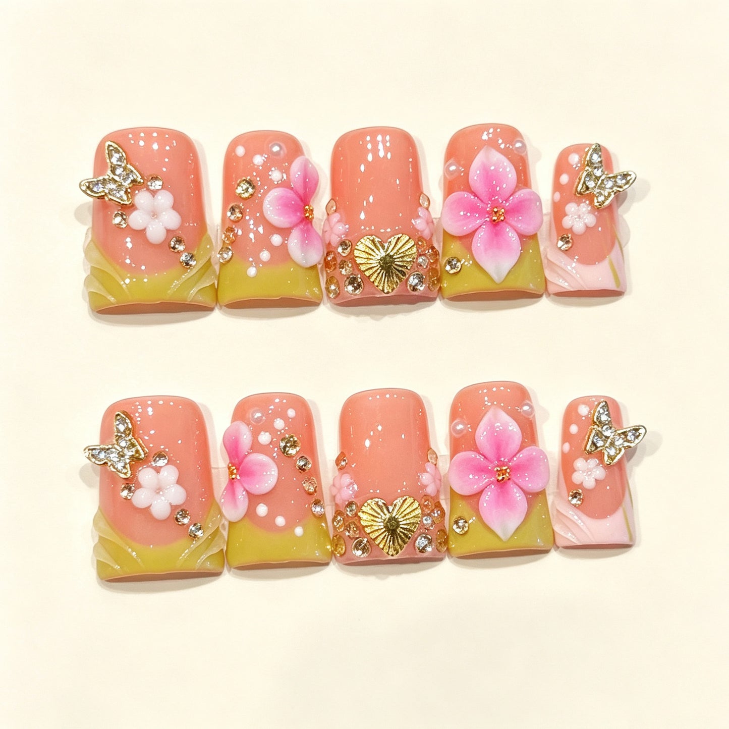Peach Gild | Short Duck Press‑on Nails