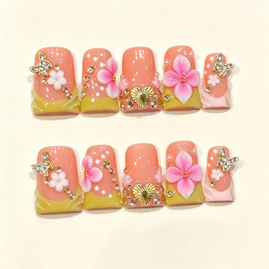 Peach Gild | Short Duck Press‑on Nails