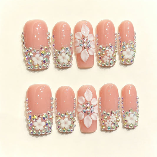 Lumi Pearl | Long Square Press‑on Nails