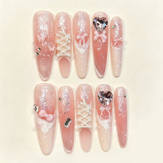 Blush Ballerina | Long Stiletto Press‑on Nails
