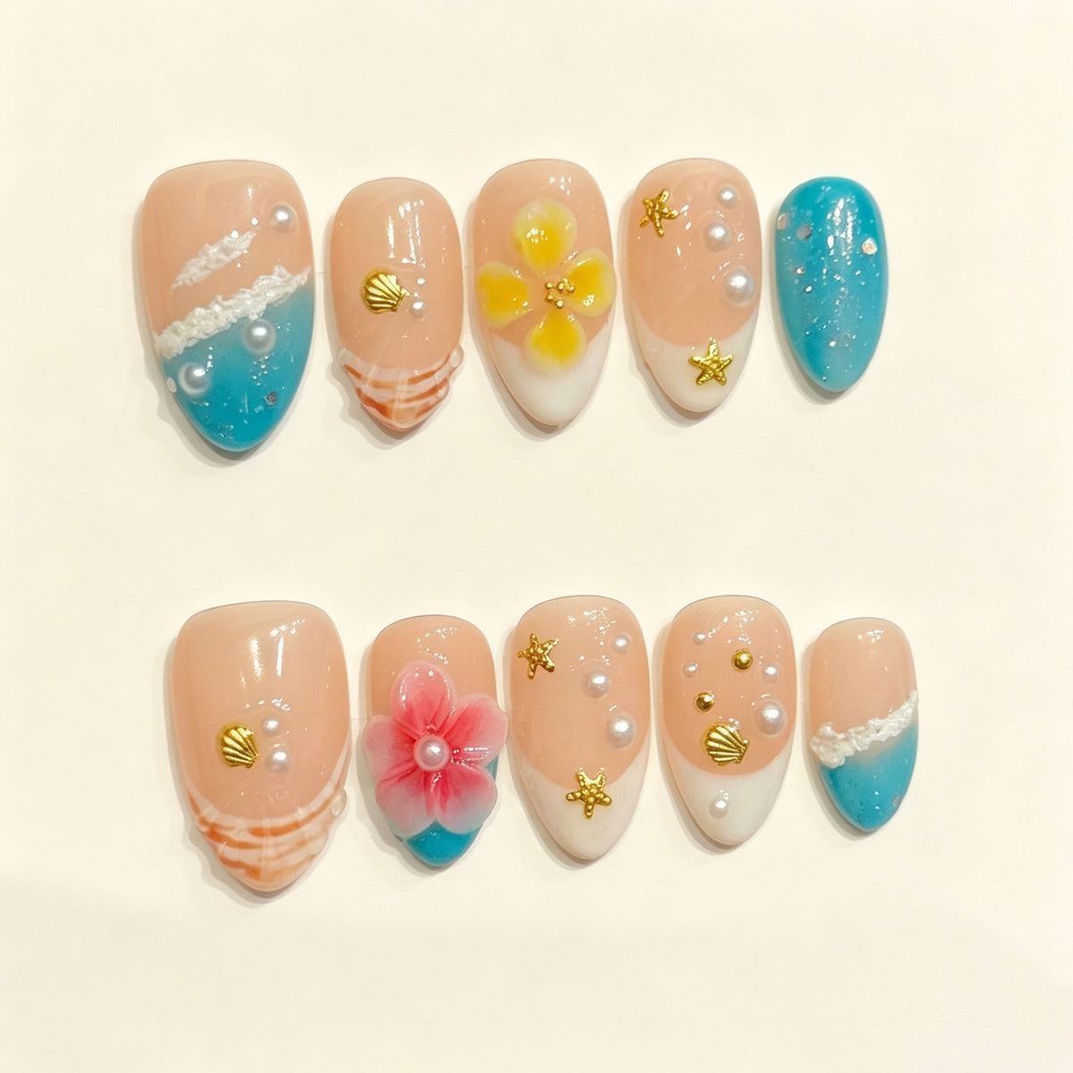 Ocean Bloom Cove | Short Almond Press‑on Nails
