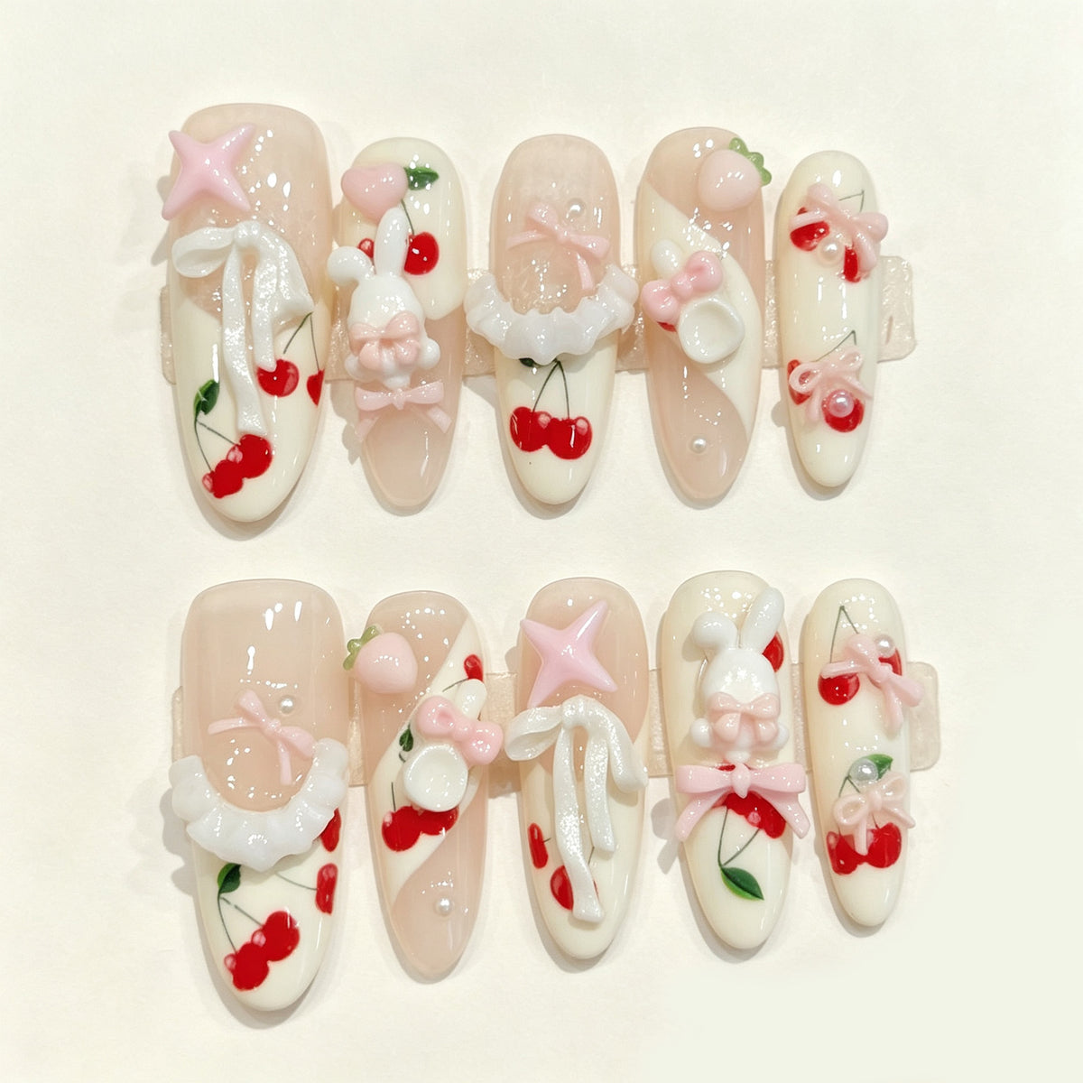 Lumi Cherry | Long Oval Press‑on Nails