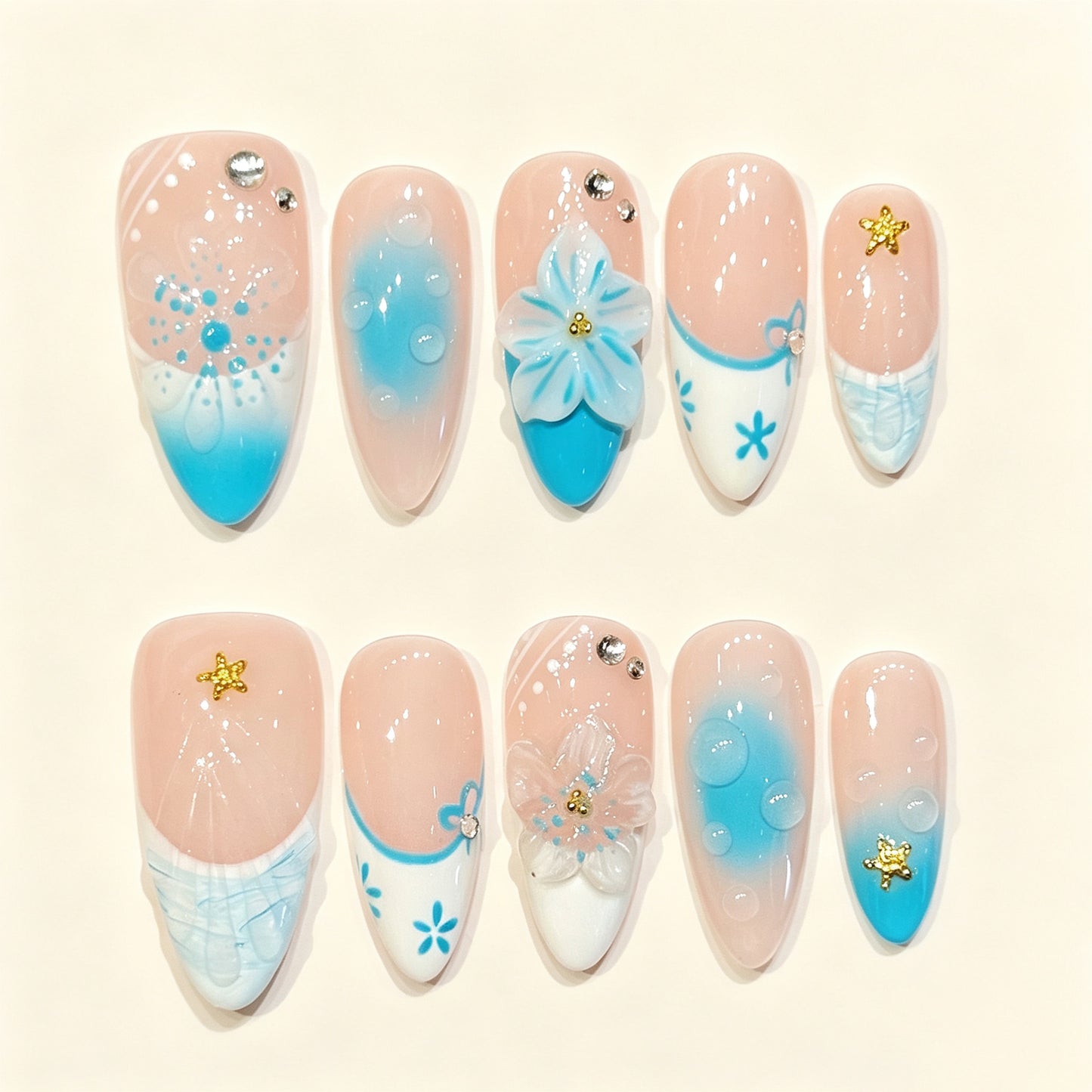 Aqua Hush | Medium Almond Press‑on Nails