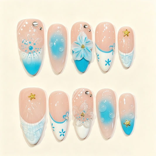 Aqua Hush | Medium Almond Press‑on Nails