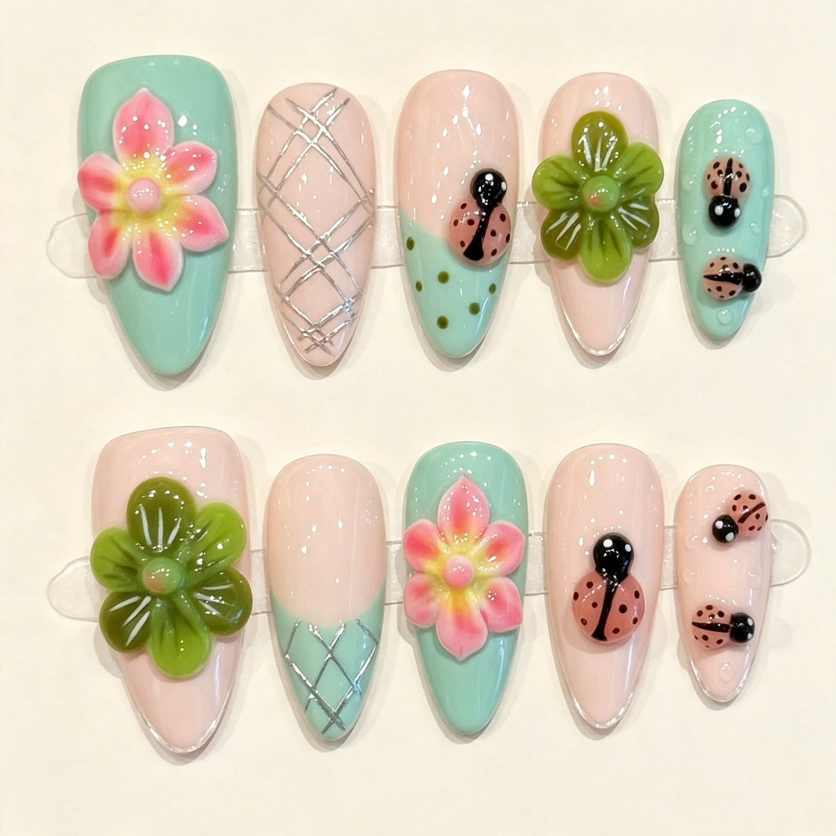Mint Elowen | Medium Almond Press‑on Nails