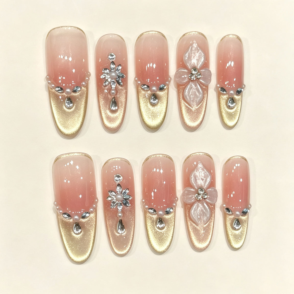 Pink Gild | Long Oval Press‑on Nails